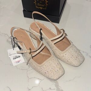 Zara Women's Cream Tweed Slingback Heels